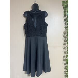Grace Karin Balck Lace Fit & Flare Deep V-Neck A Line Dress Size XL Cocktail